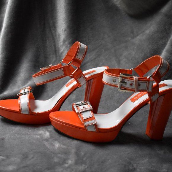 Hot Gossip Platform Sandals Sz 8- Orange/White - Picture 2 of 16